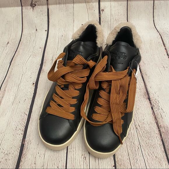 Coach Leather Shearling Sheep Fur Sneaker sz 7 - Picture 1 of 7